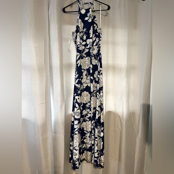 Lulus floor length blue floral halter dress - Picture 1 of 1
